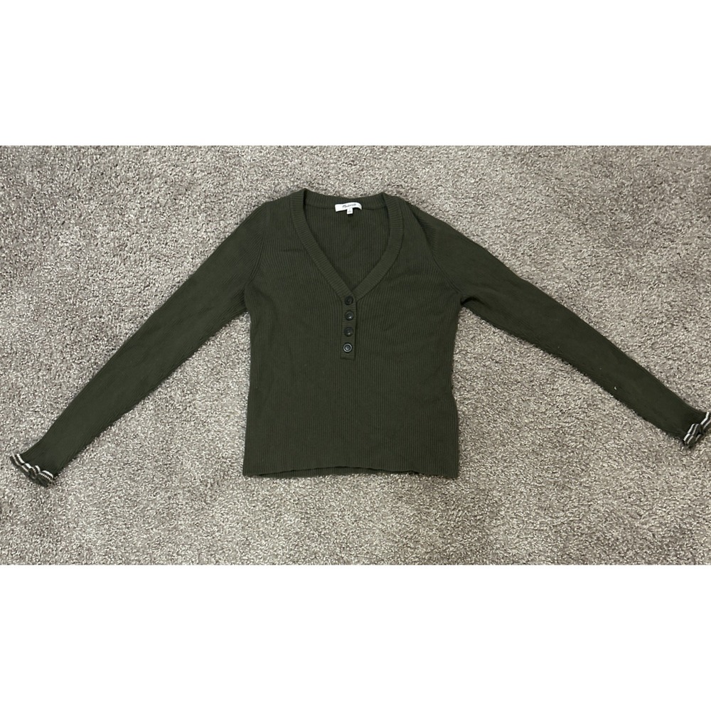Madewell Ribbed Cardigan Green Button Up Sz Large Women's Olive Long Sleeve